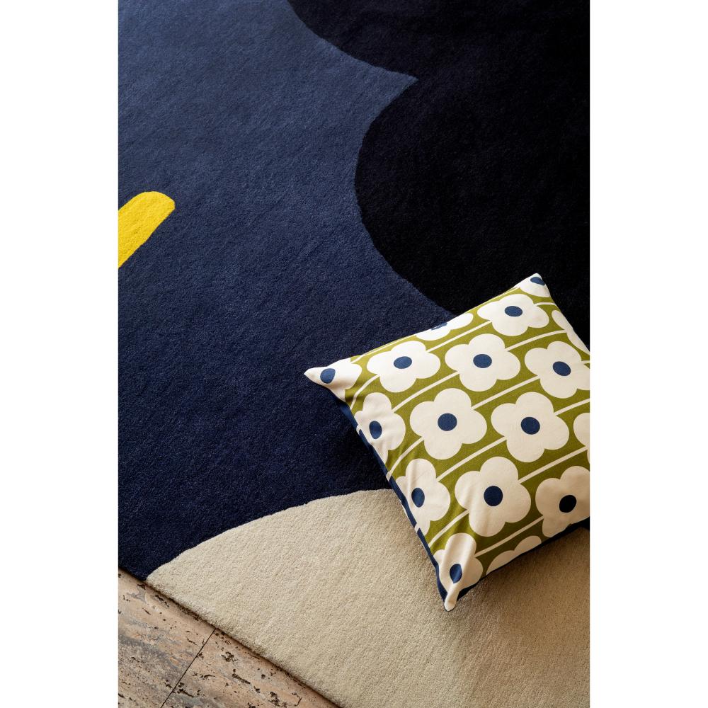Blue Flower Wool Rug with green flower cushion - MyHouse