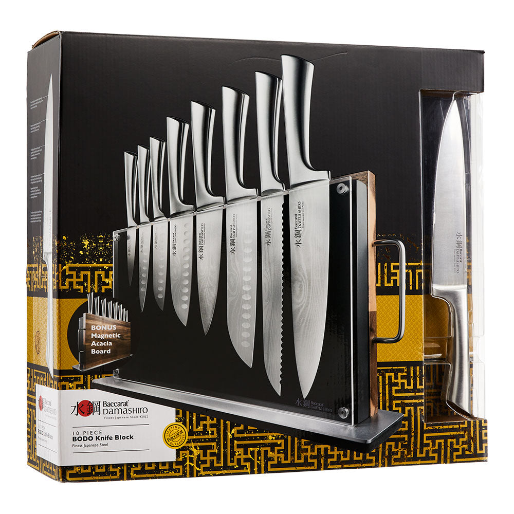 Baccarat Damashiro Bodo 10 Piece Japanese Steel Knife Block with Chopping Board