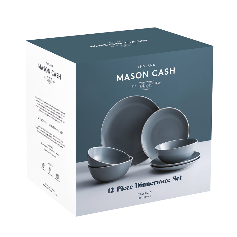 Mason Cash Classic Collection Stoneware Grey 12 Piece Dinner Set