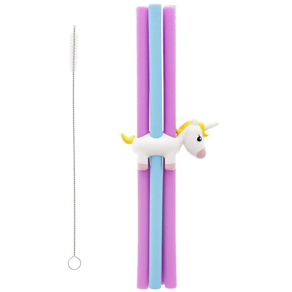 Joie Unicorn 6 Piece Silicone Straw Set with Holder & Cleaning Brush