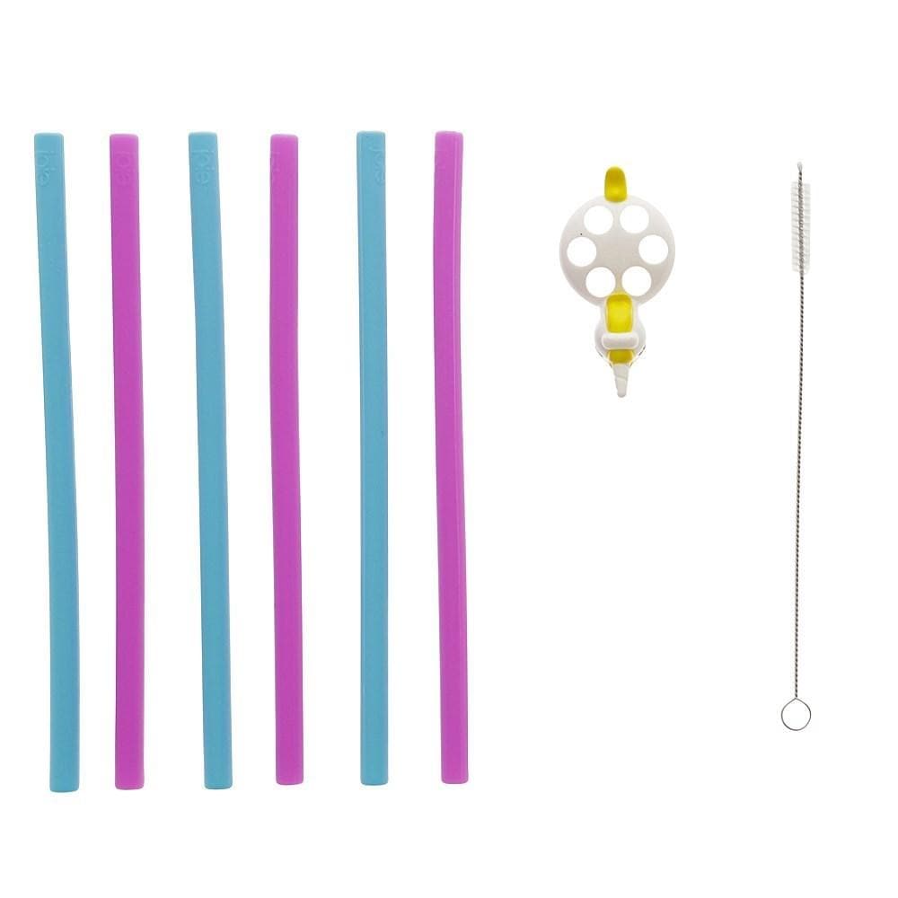 Joie Unicorn 6 Piece Silicone Straw Set with Holder & Cleaning Brush
