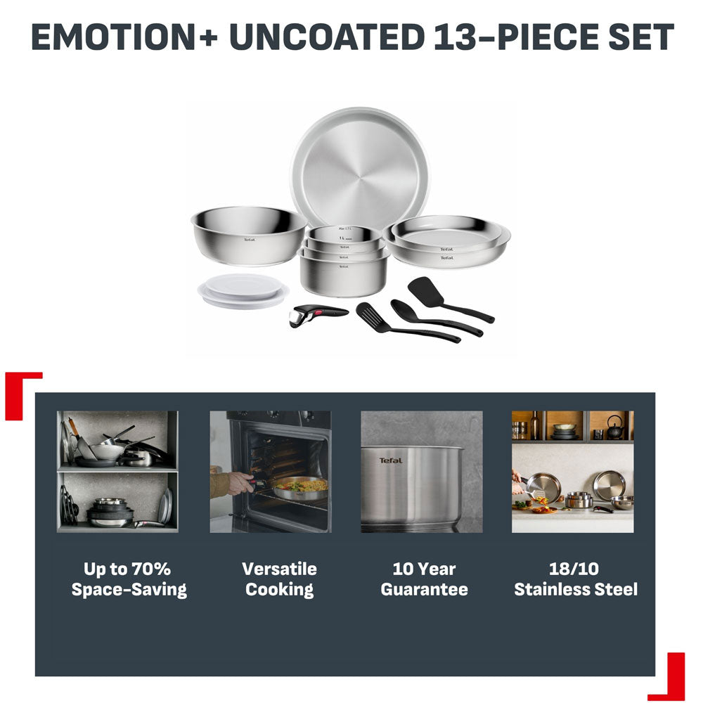 Tefal Ingenio Emotion+ Induction Uncoated Stainless Steel 13 Piece Induction Cookware Set