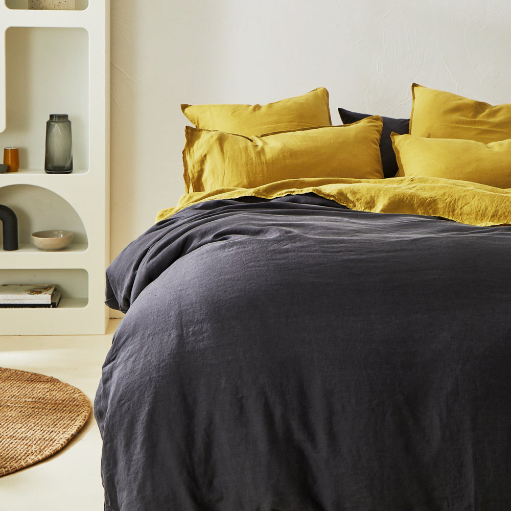 Pure European Linen Quilt Cover Charcoal
