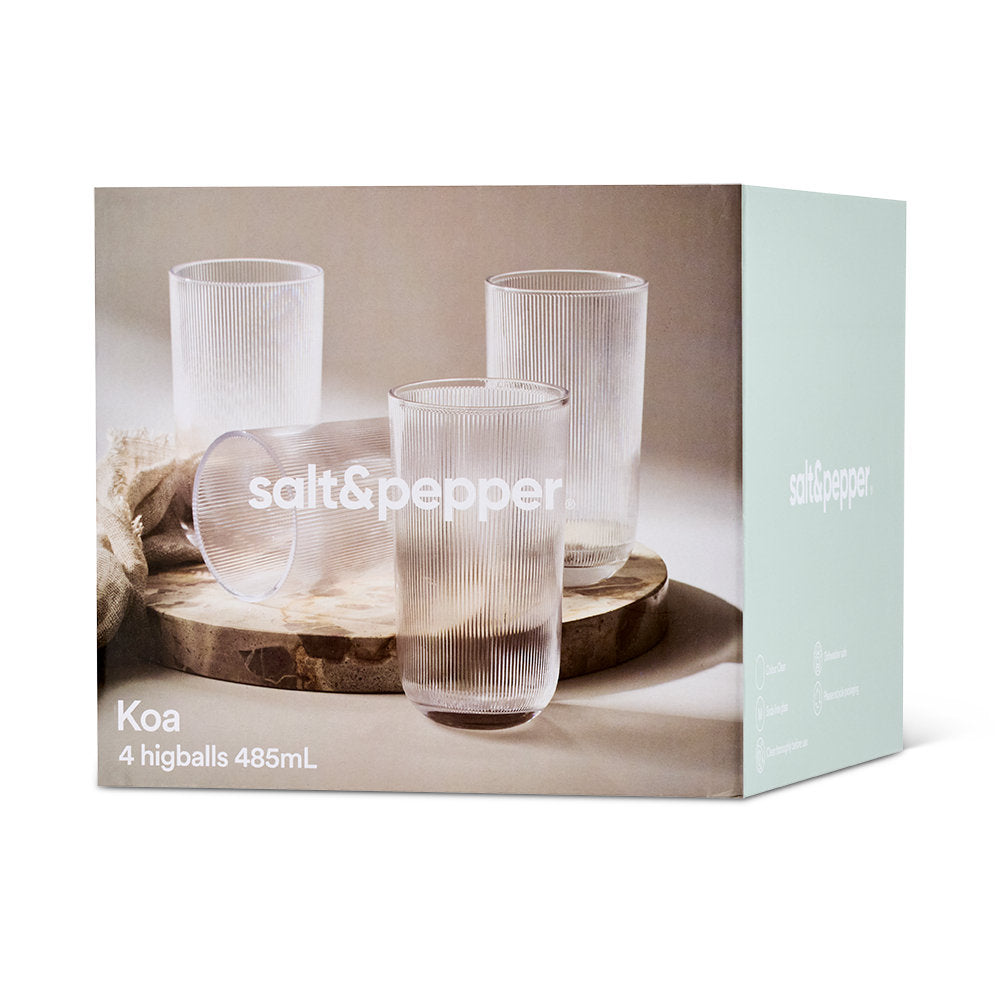 Salt & Pepper Koa Highball Glasses 485ml Set of 4