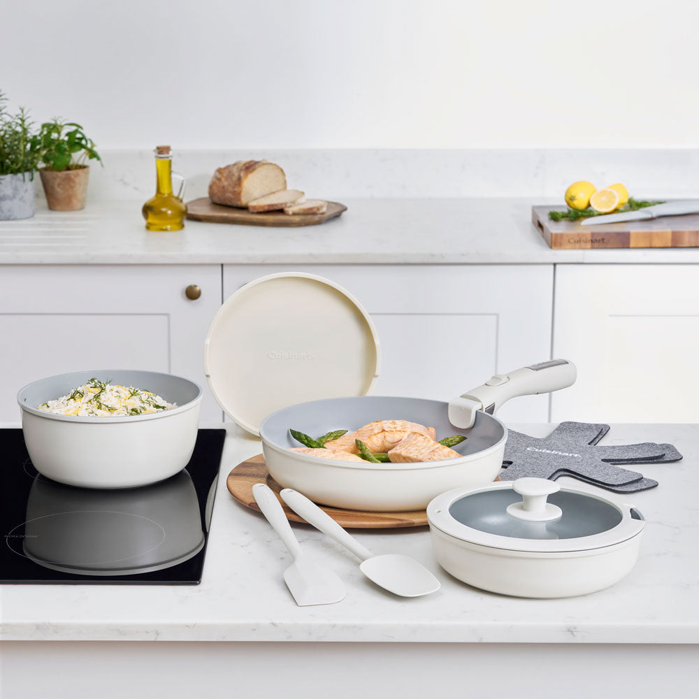 Cuisinart ClickSmart 10 Piece Non Stick Detachable handle Cookware Set Taupe
