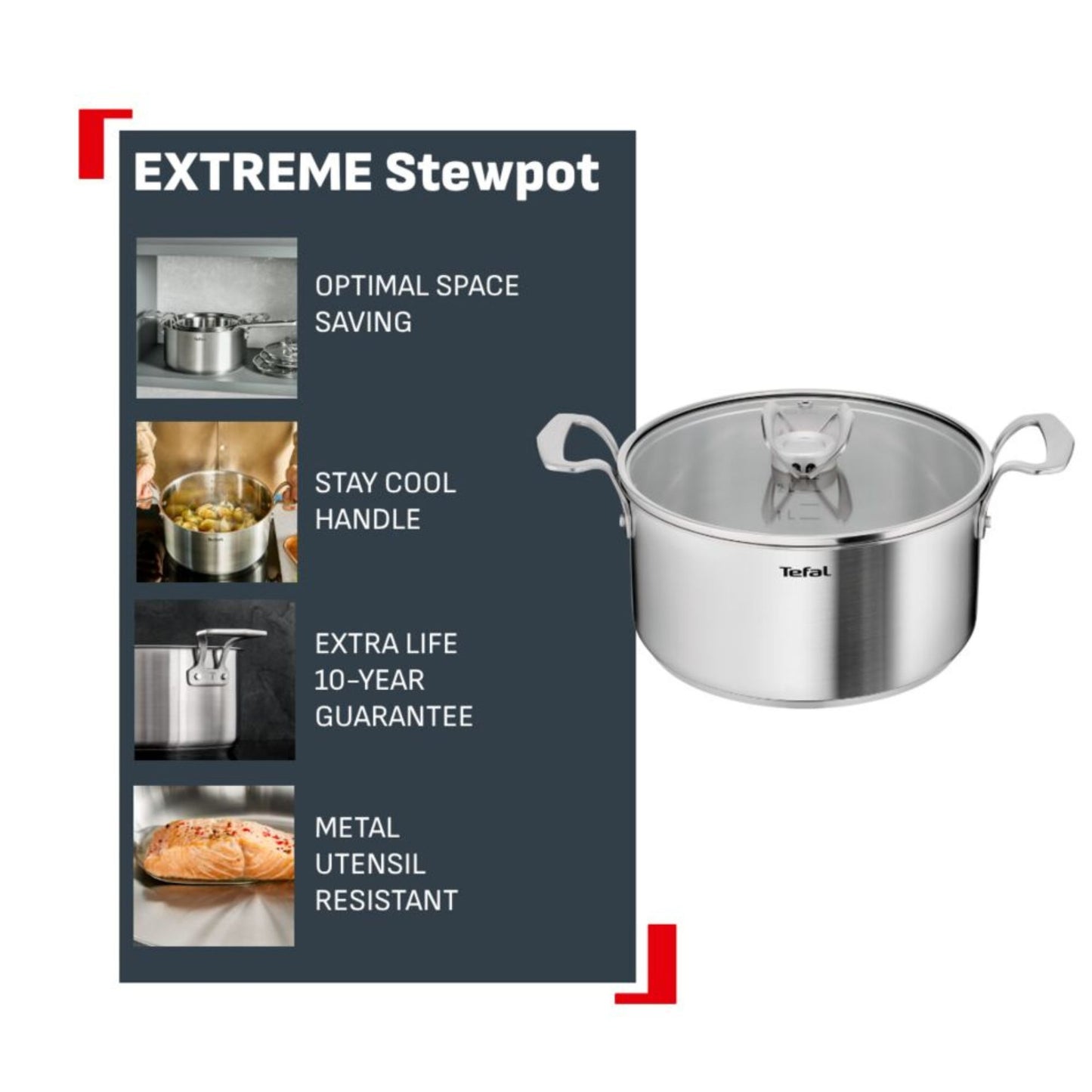 Tefal Space+ Extreme Induction Stainless Steel Stewpot 20cm & Lid