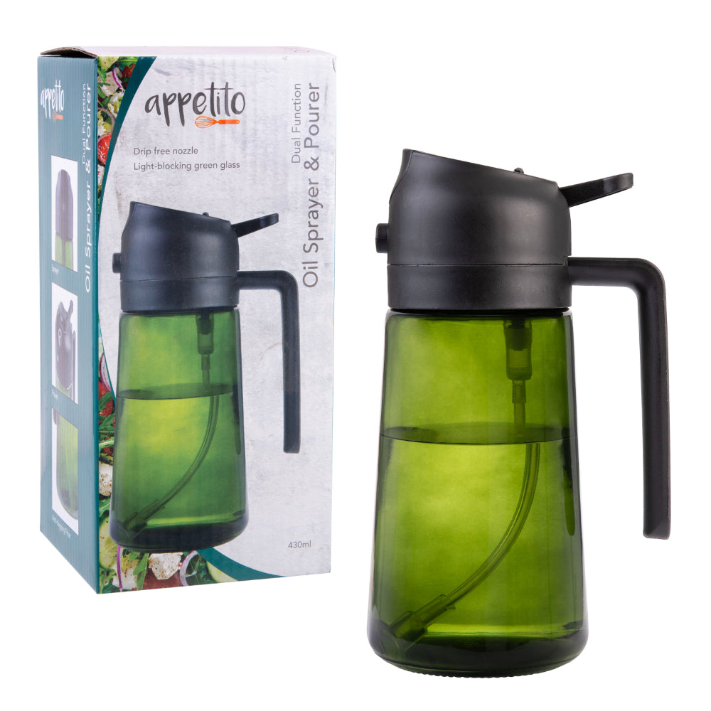 Appetito Dual Function Oil Sprayer & Pourer With Green Glass