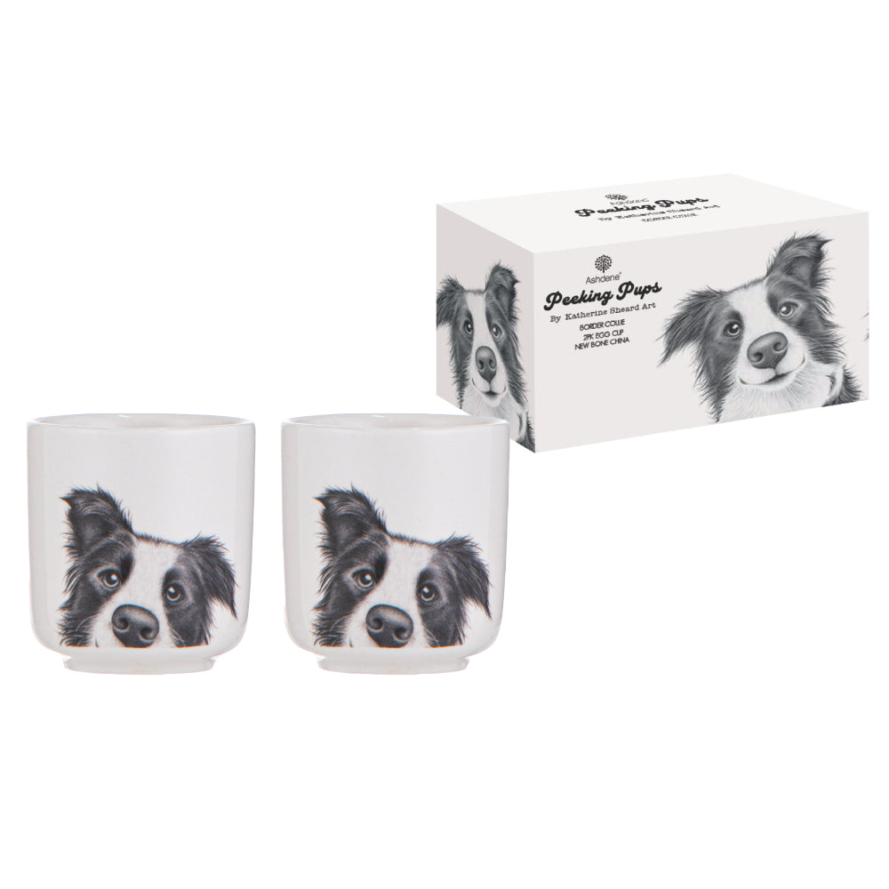 Ashdene Peeking Pups Border Collie Set of 2 Egg Cups