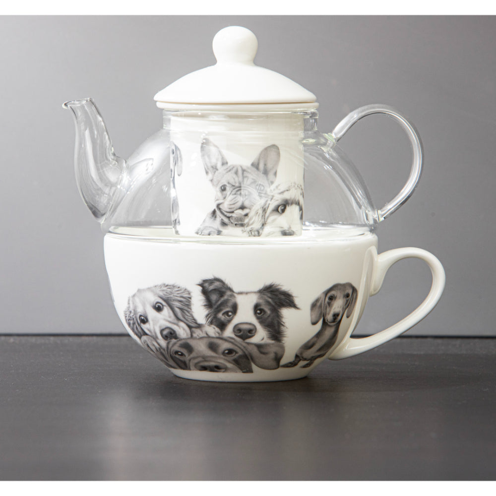 Ashdene Peeking Pups Glass Top Tea For One