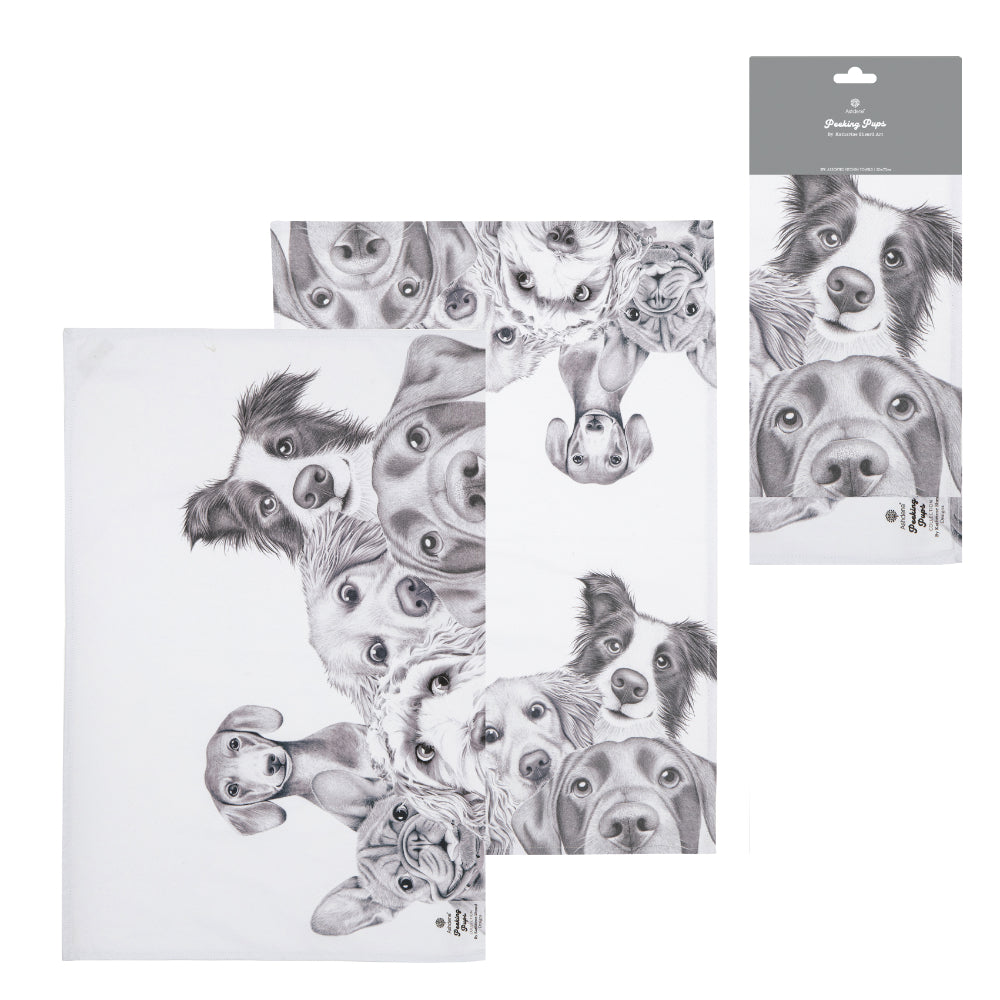 Ashdene Peeking Pups Set of 2 Kitchen Towels