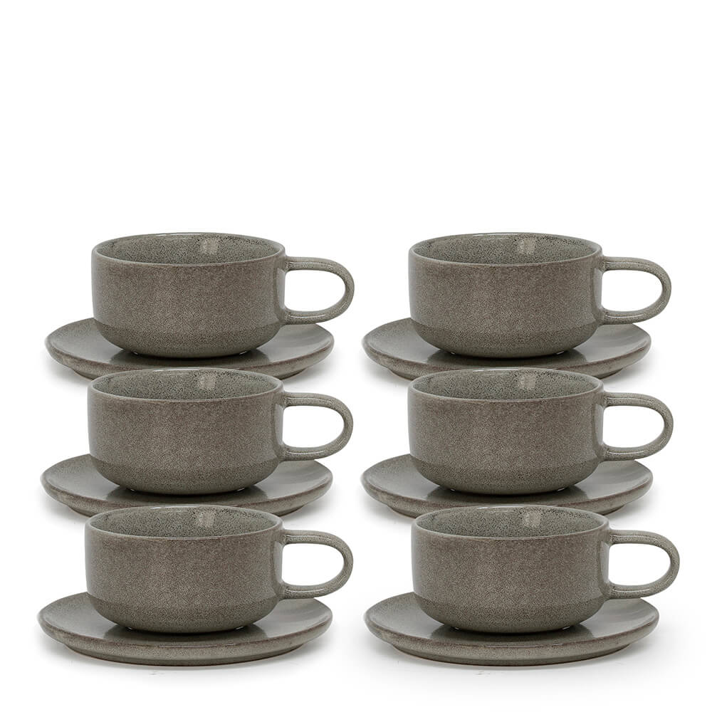 Salt & Pepper Relic Tea Cups & Saucers 260mL - Set of 6
