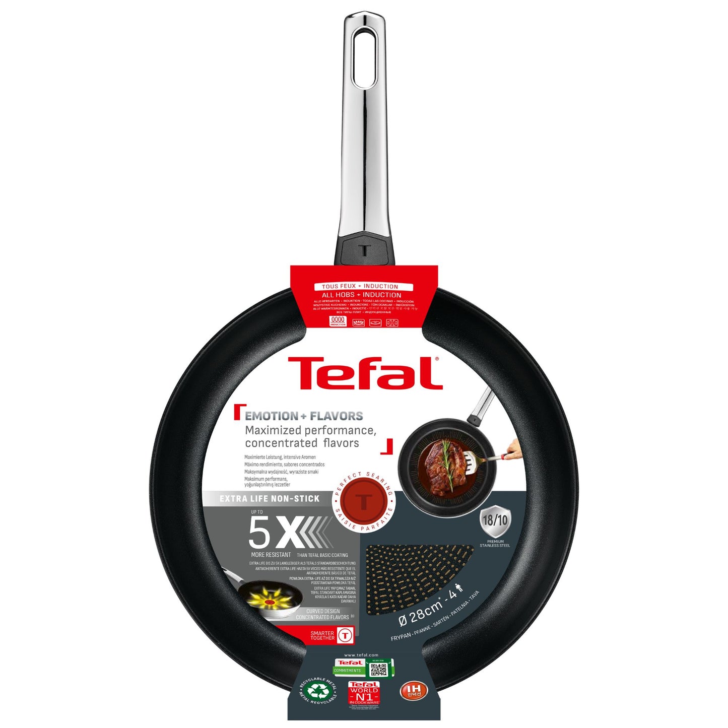 Tefal Emotion+ Flavors Induction Stainless Steel Oil Concentrating Non-Stick Frypan 28cm