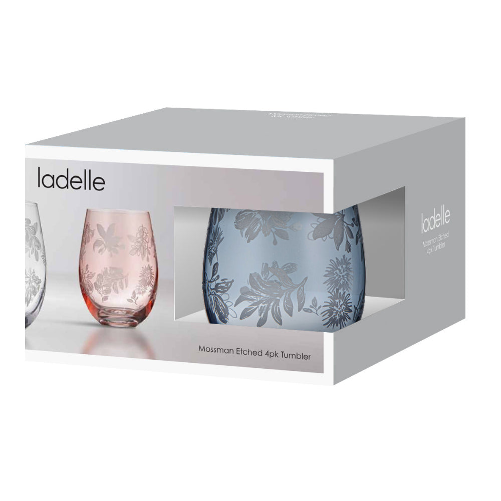 Ladelle Mossman Blue Etched Set Of 4 Tumblers