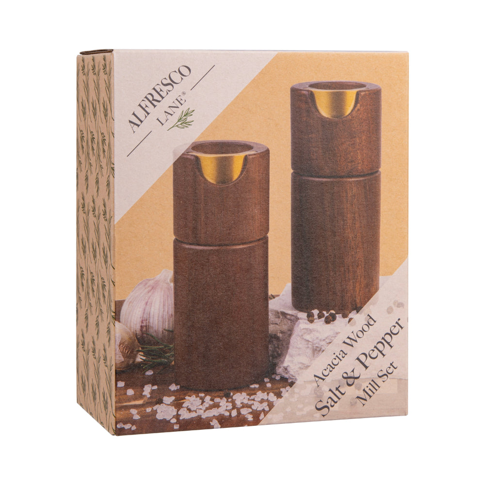 Alfresco Lane Acacia Wood Salt & Pepper Mill Set 12.5cm