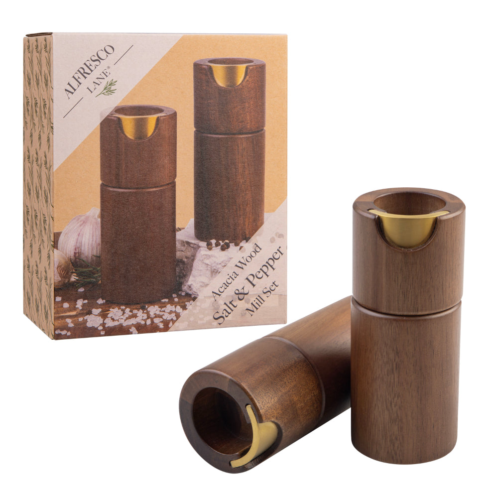 Alfresco Lane Acacia Wood Salt & Pepper Mill Set 12.5cm