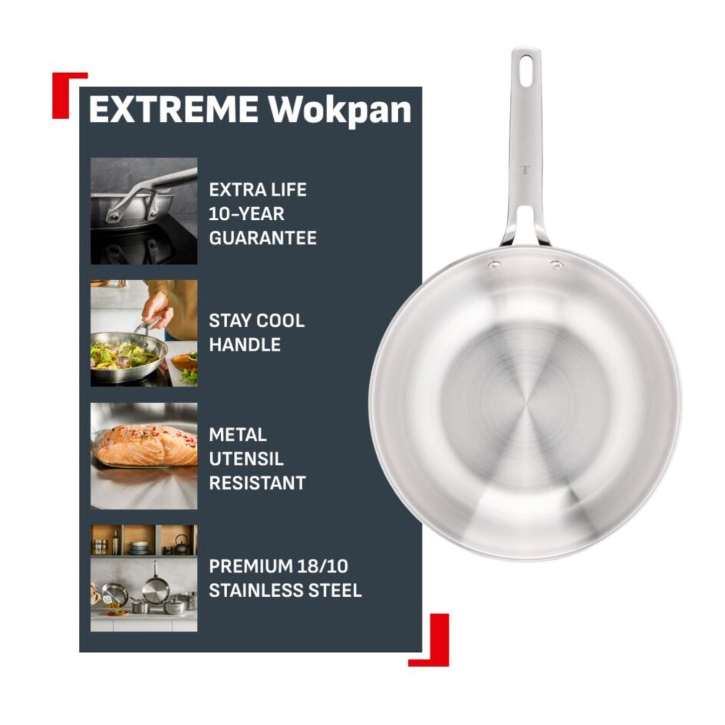 Tefal Extreme Induction Stainless Steel Wok 28cm
