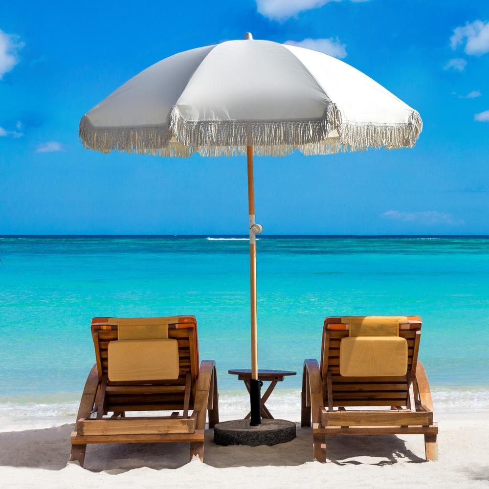 Havana Outdoors Fringed Beach Umbrella Portable 2 Metre Natural