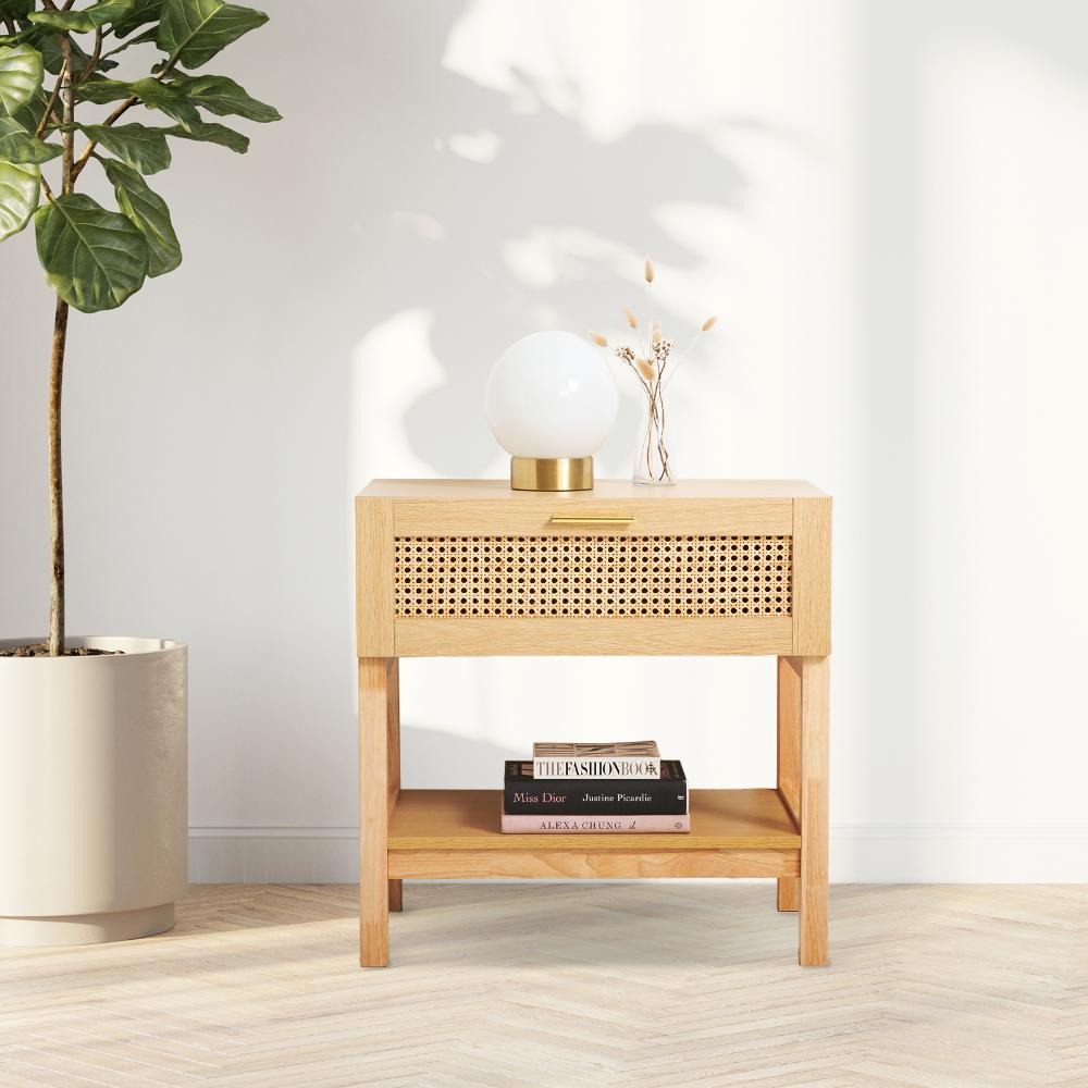 Casa Decor Santiago Oak Rattan Bedside Table