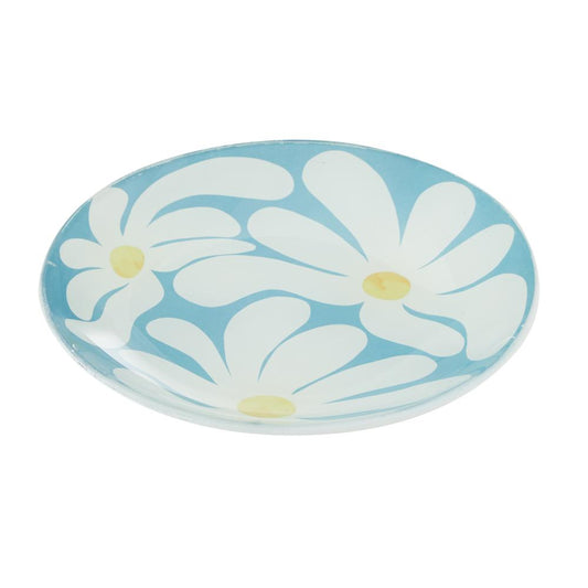 Blue with plate with white flowers -Emporium Lulu Glass Flower Plate 16cm - MyHouse