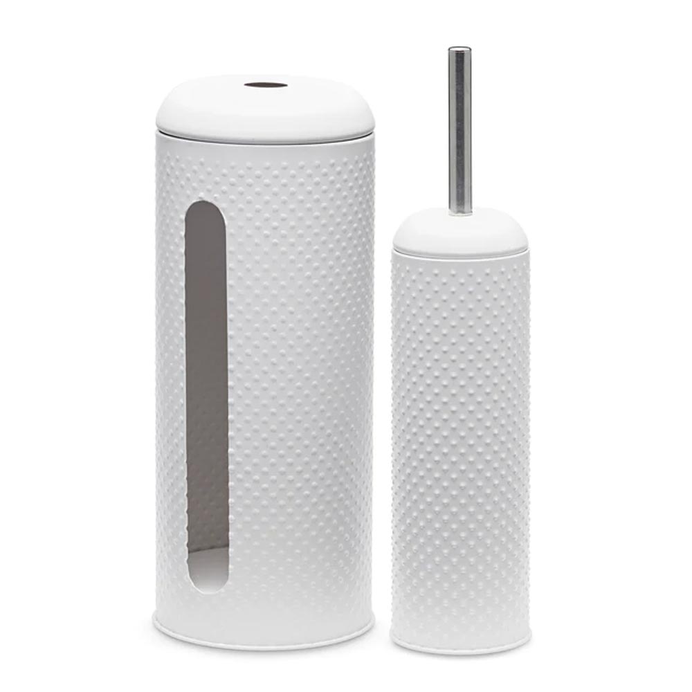 Salt & Pepper Spot Toilet Brush and Roll Holder Set