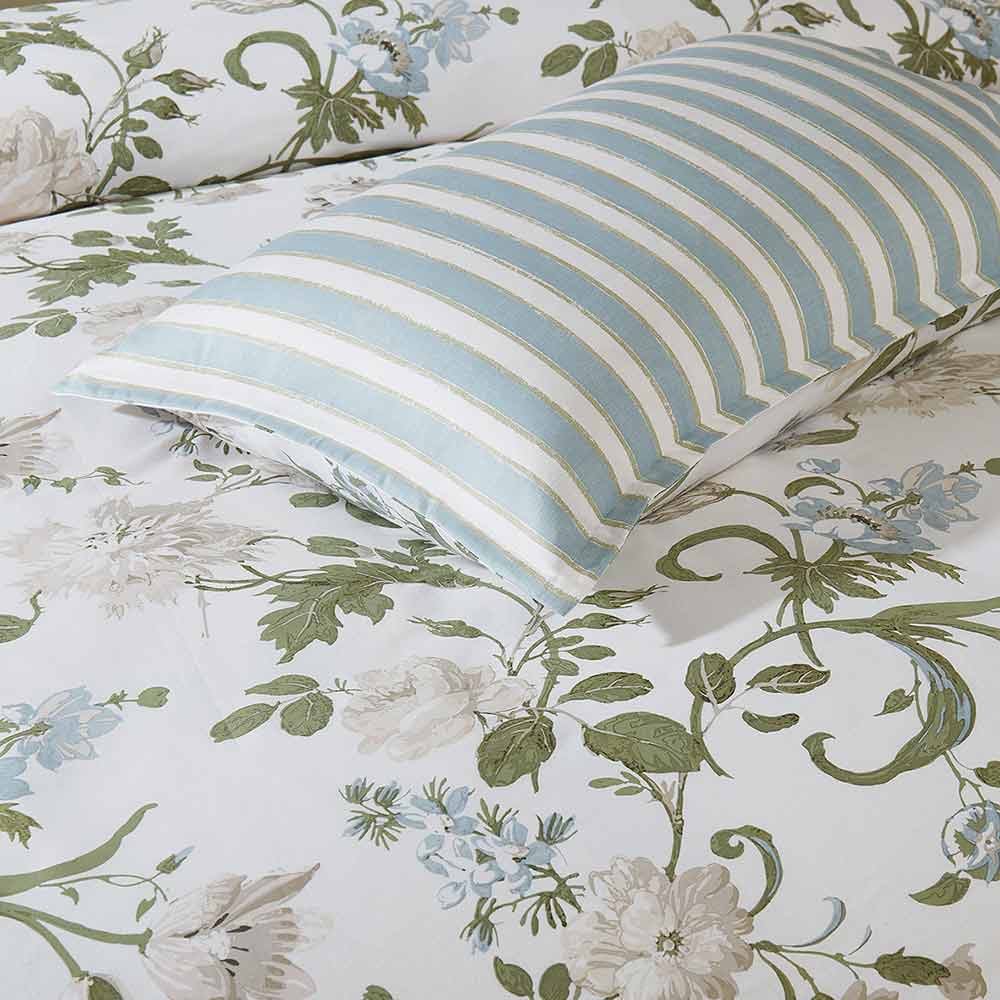 Laura Ashley Rosalind Seaspray Quilt Cover Set floral and stripe quilt cover at MyHouse