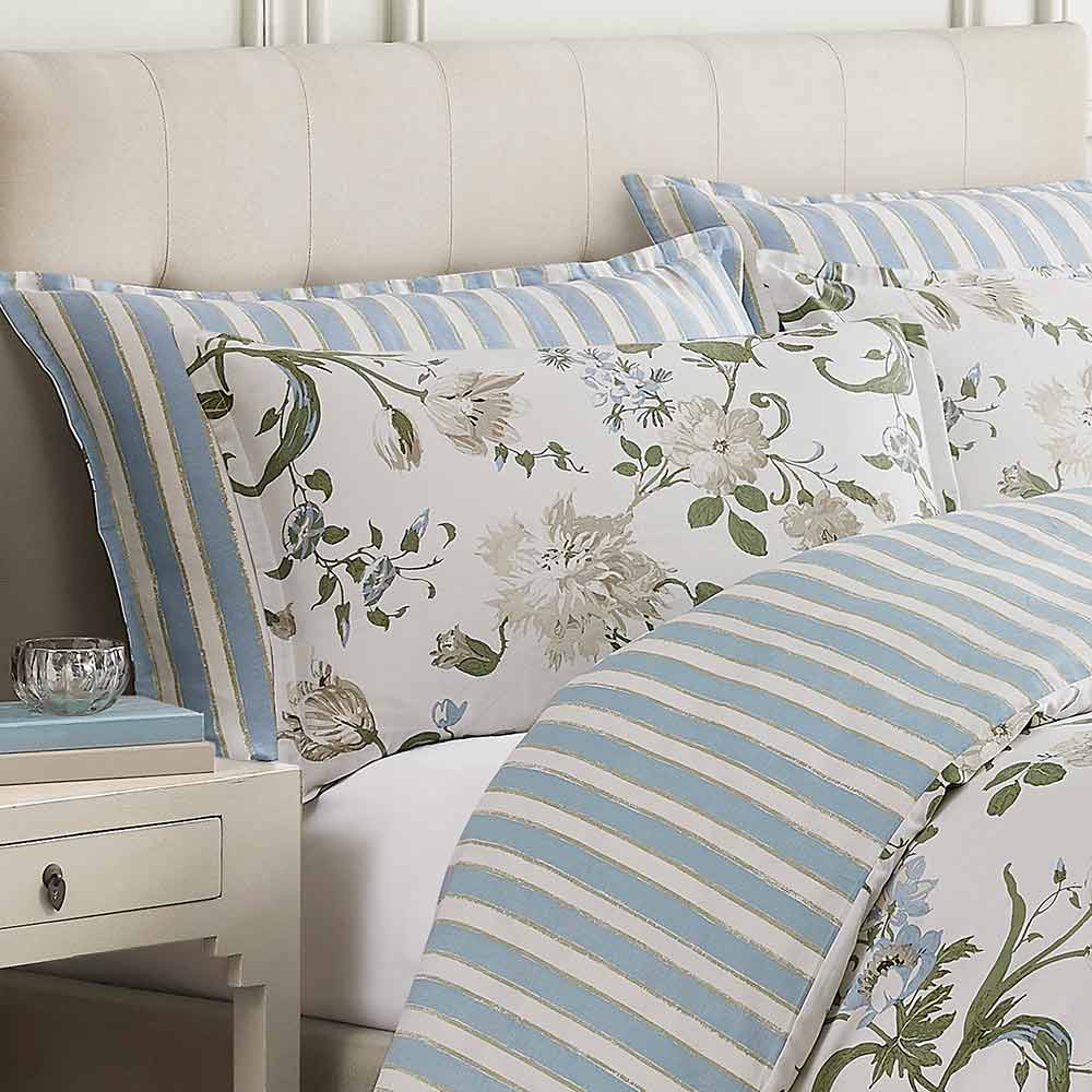 Laura Ashley Rosalind Seaspray Quilt Cover Set floral and stripe quilt cover at MyHouse