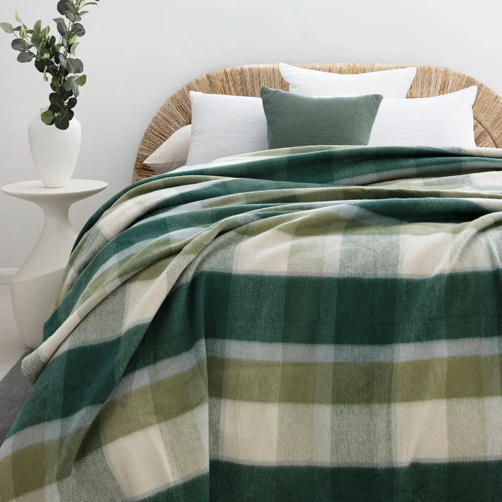 Bambury Nolan Wool Bamboo Blanket Forest Check