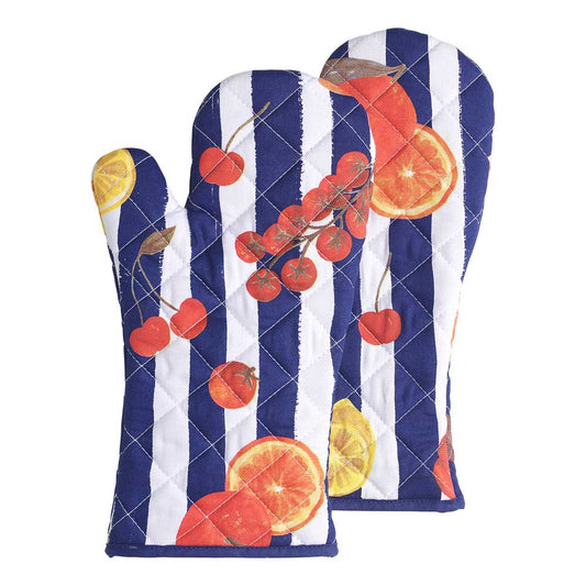 Porto Valentina Set of 2 Oven Gloves Blue Stripe Tomato medley at MyHouse