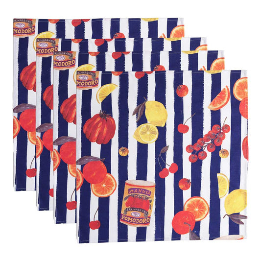 Porto Valentina Set of 4 Napkins Blue Stripe with Tomato Medley at MyHouse