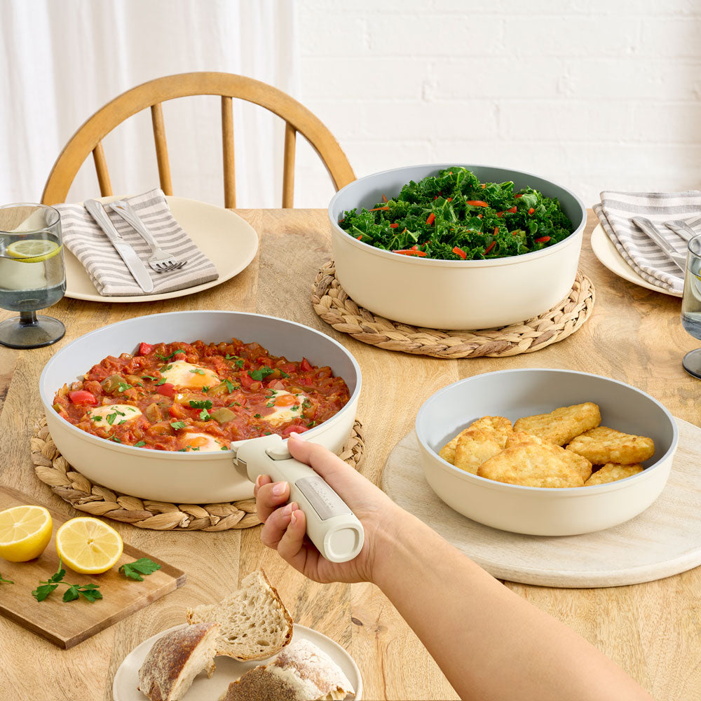 Cuisinart ClickSmart 10 Piece Non Stick Detachable handle Cookware Set Taupe