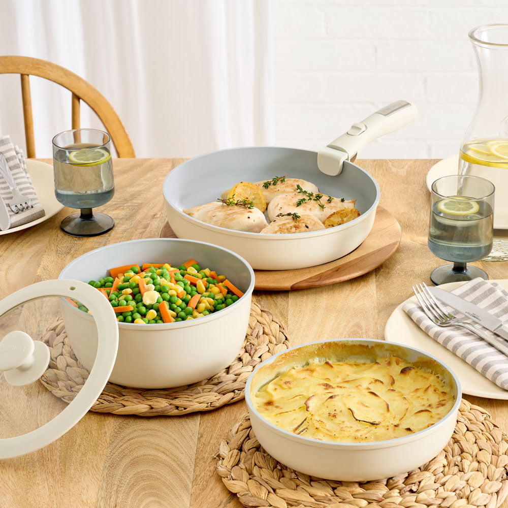 Cuisinart ClickSmart 10 Piece Non Stick Detachable handle Cookware Set Taupe