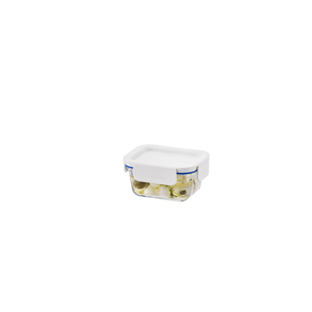 Locknlock Clear Glass White Rectangle Container 380ml