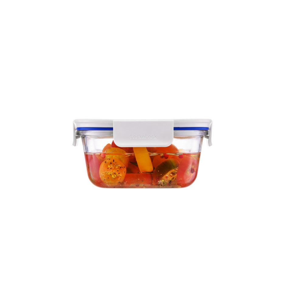 Locknlock Clear Glass White Square Container 500ml