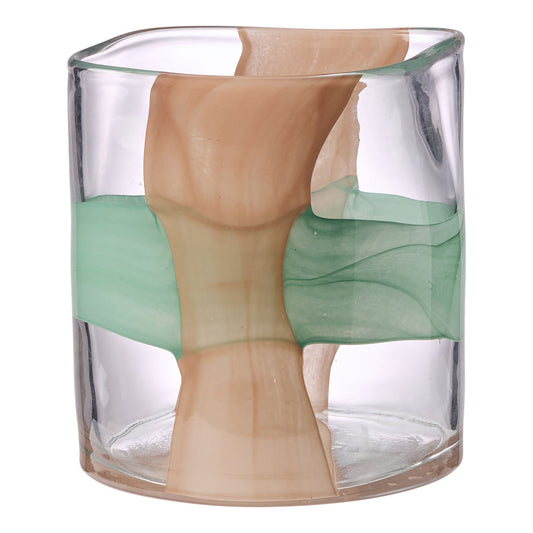Ecology Mesa Vase and Candle Holder with Stripes 20cm Celadon and Petal