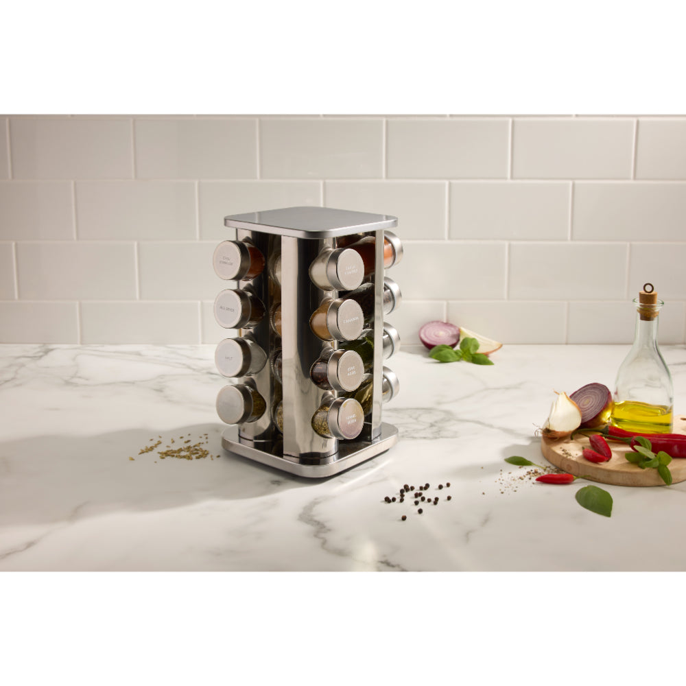 Davis & Waddell Newbury Stainless Steel Spice Rack Jar Set Silver