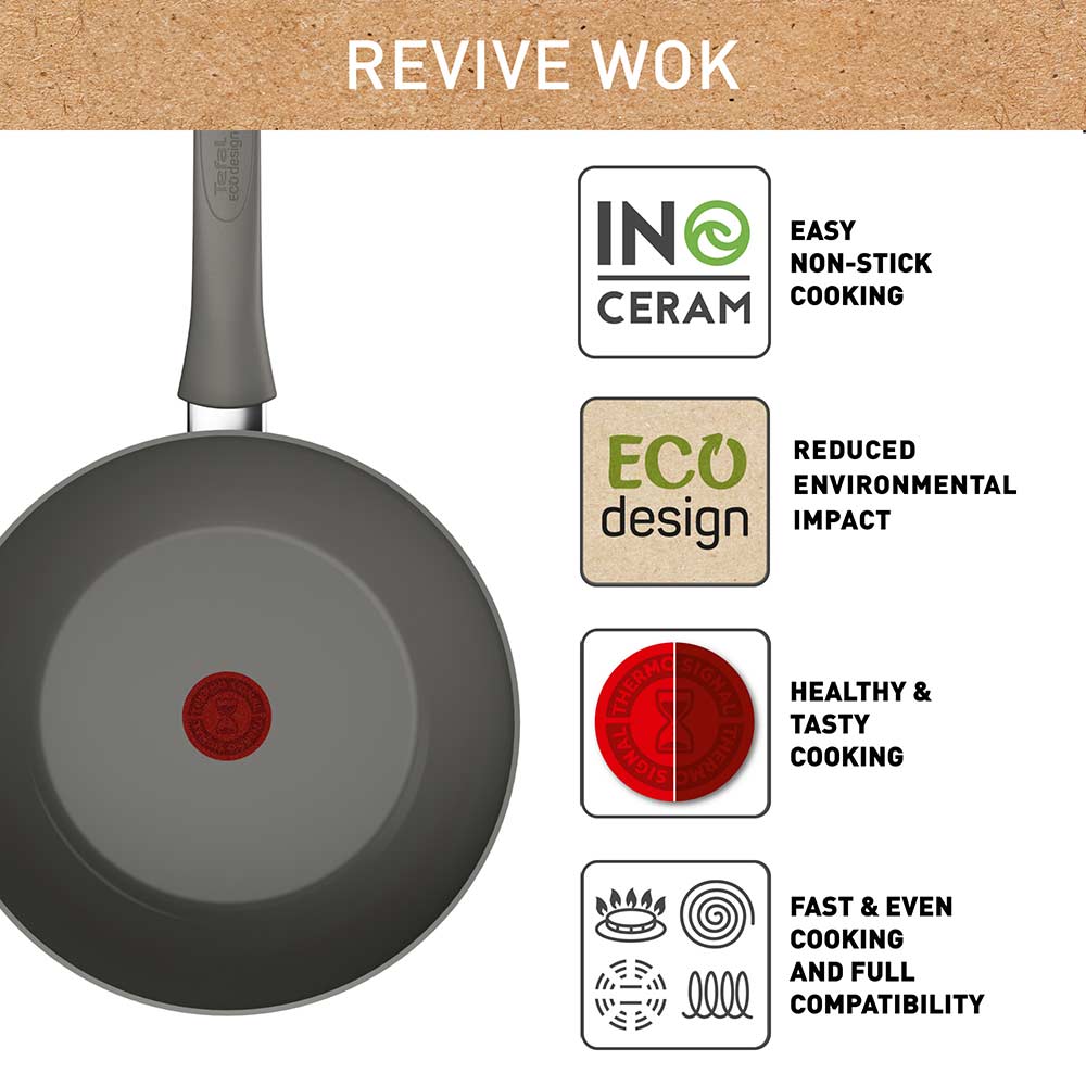 Tefal Revive Ceramic Induction Non-Stick Wok 28cm infographic at MyHouse