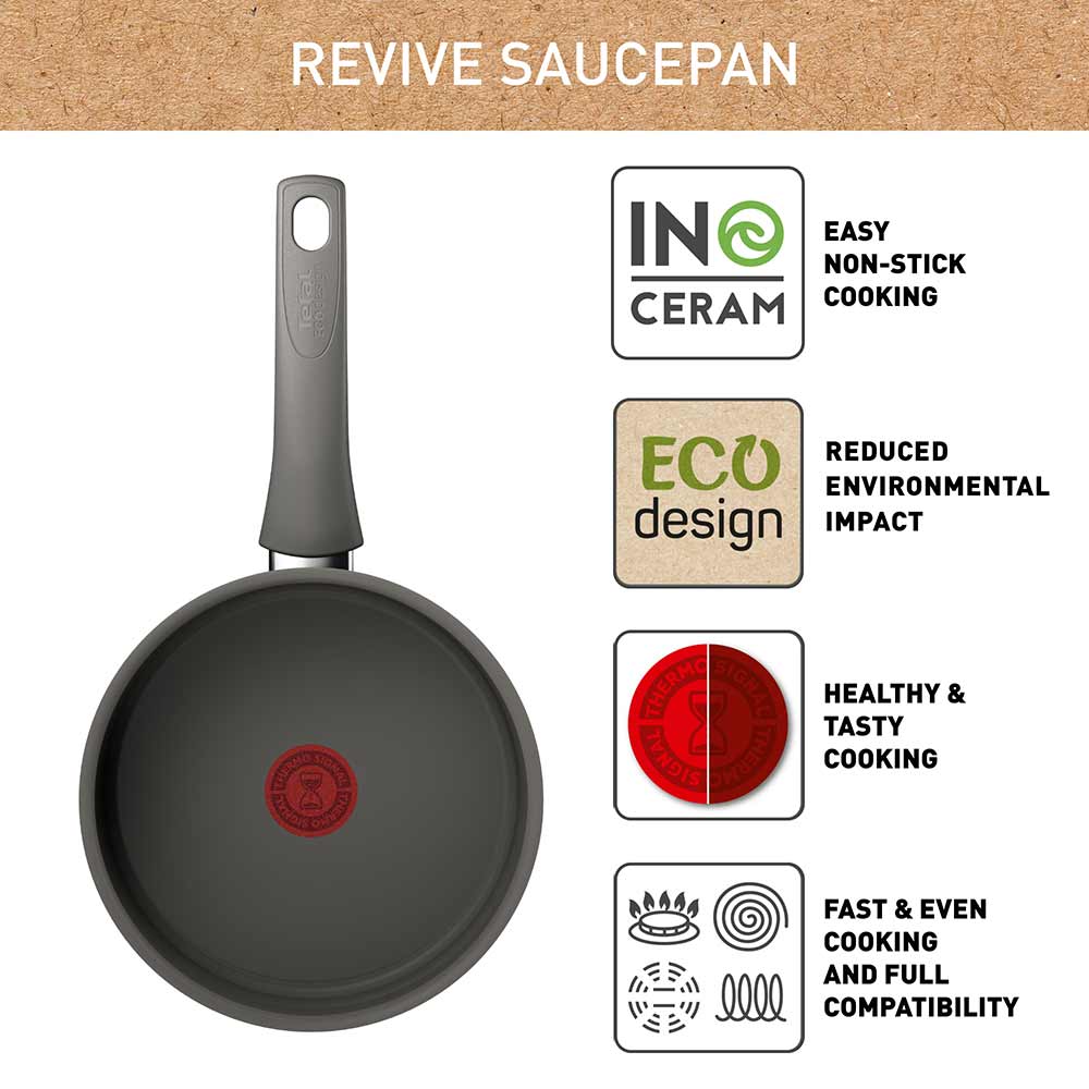 Tefal Revive Ceramic Induction Non-Stick Saucepan 18cm infographic at MyHouse