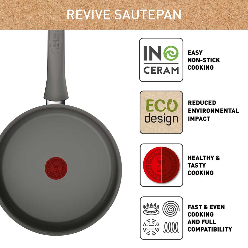 Tefal Revive Ceramic Induction Non-Stick Saute Pan and Lid 24cm infographic at MyHouse