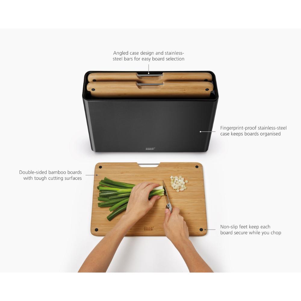 Joseph Joseph Folio Steel Bamboo 3 Piece Board Set
