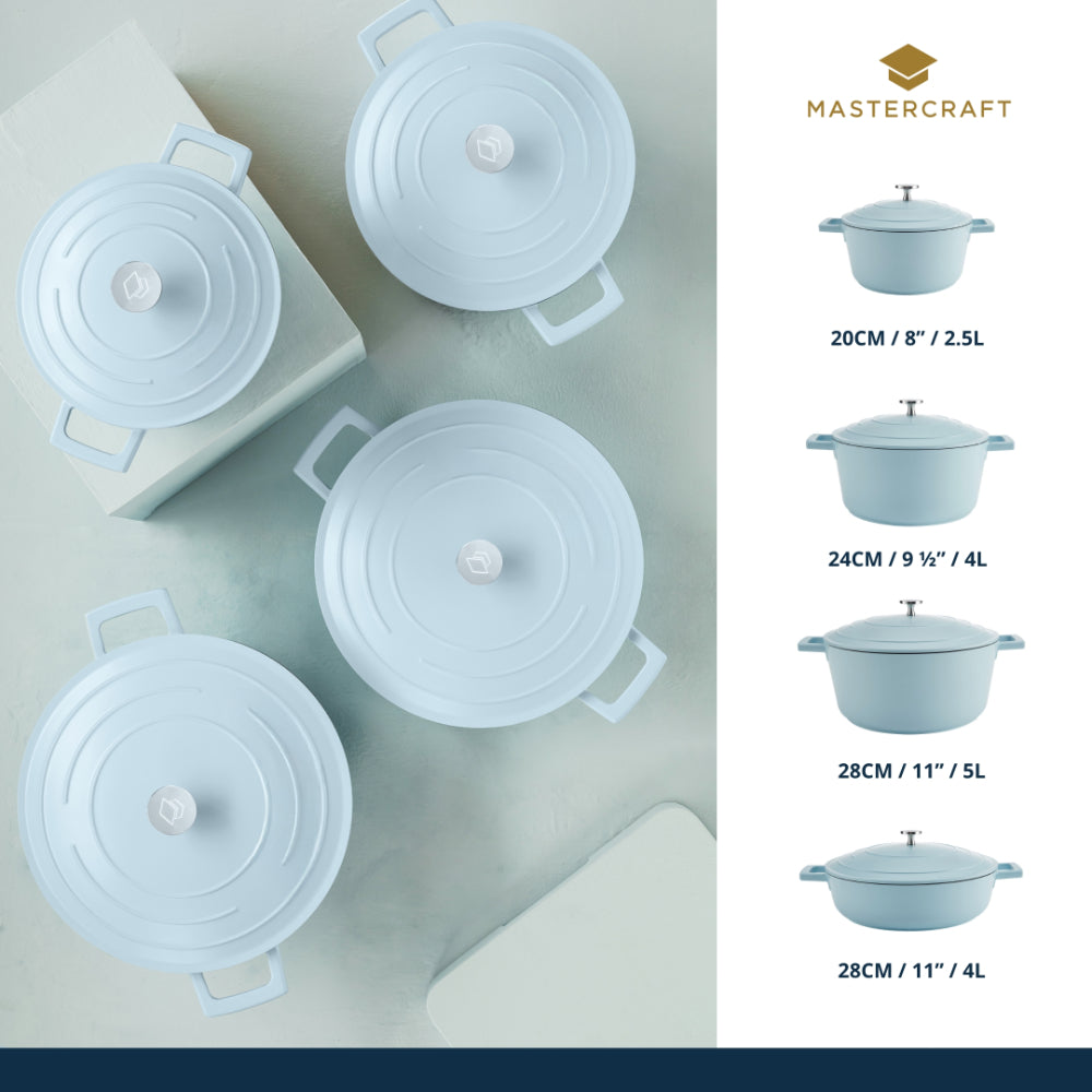 Mastercraft Shallow Casserole Dish Cast Aluminium 28cm Sky Blue