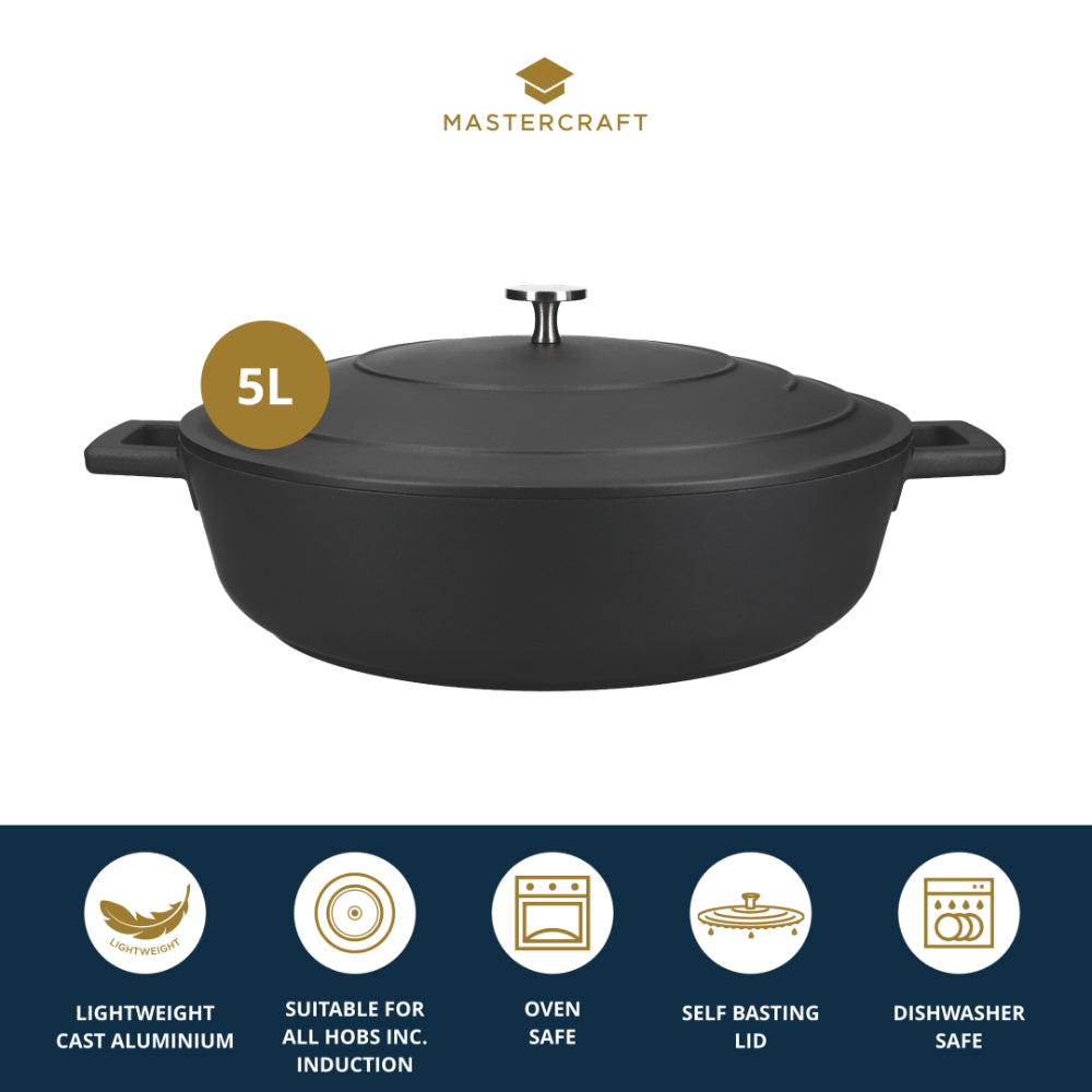Mastercraft Shallow Casserole Dish Cast Aluminium 32cm Black