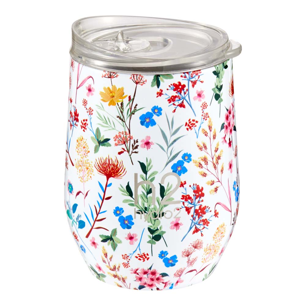h2 hydro2 Quench Stainless Steel Wine Tumbler 350ml ditsy floral