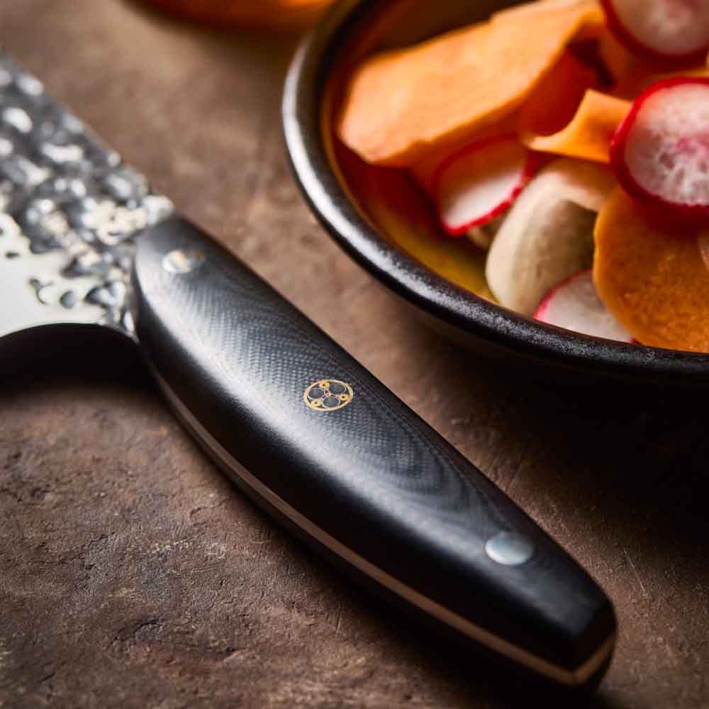 Baccarat KUROI KIBA Santoku Knife 18cm detail image of handle at MyHouse