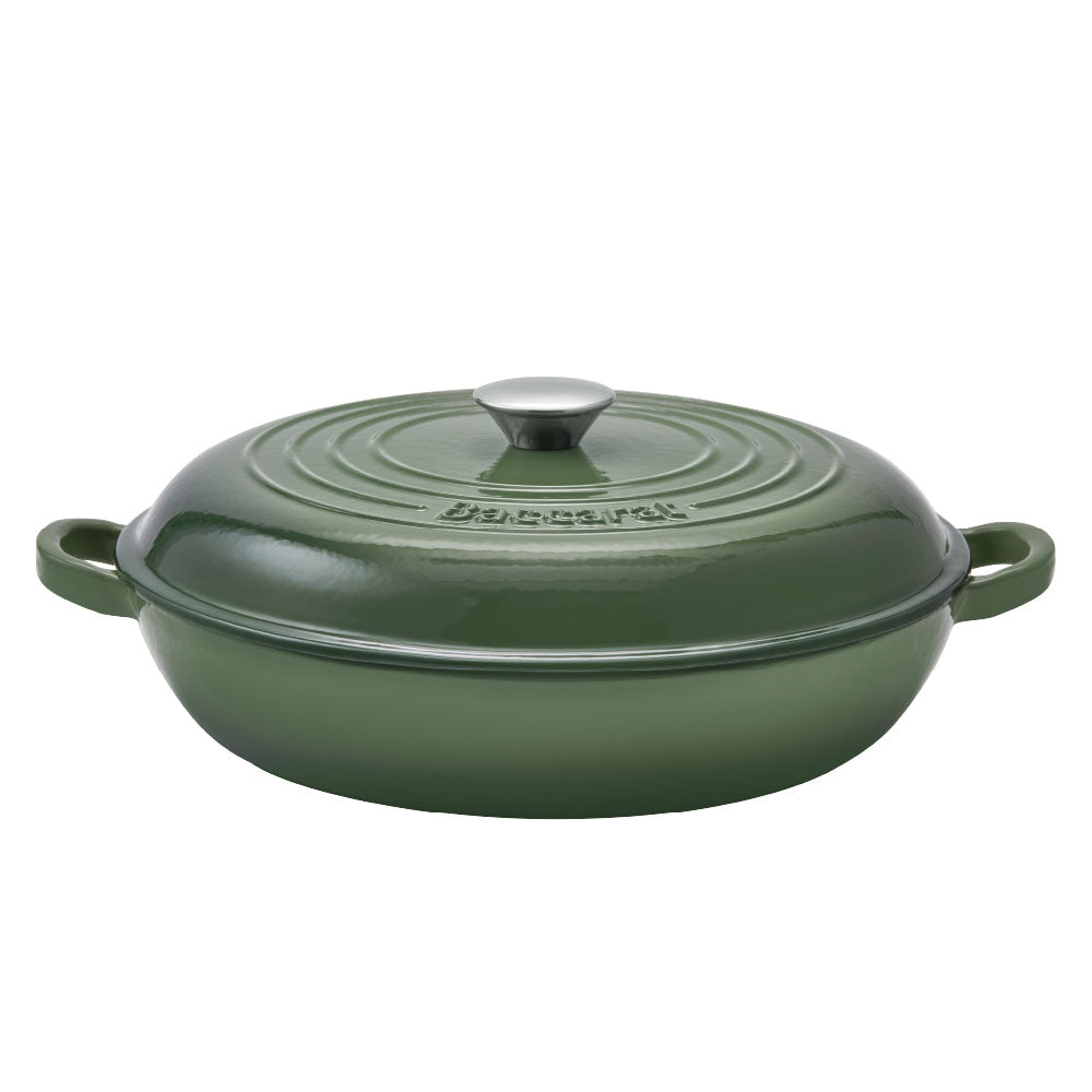 Baccarat Le Connoisseur Cast Iron Round French Saute Pan 31cm Sage Green at MyHouse