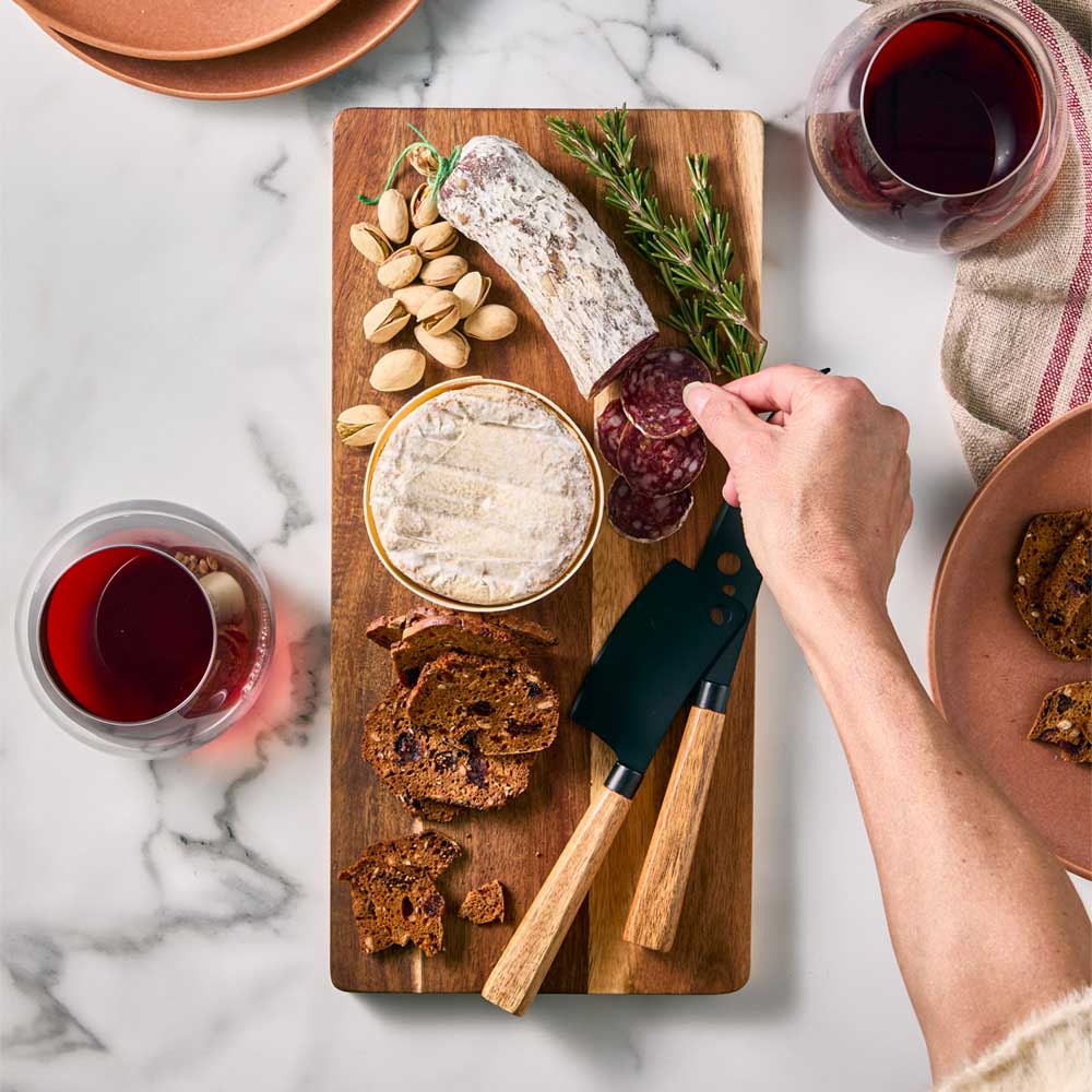 wood Serving Board with 2 Black Cheese Knives and charcuterie - MyHouse