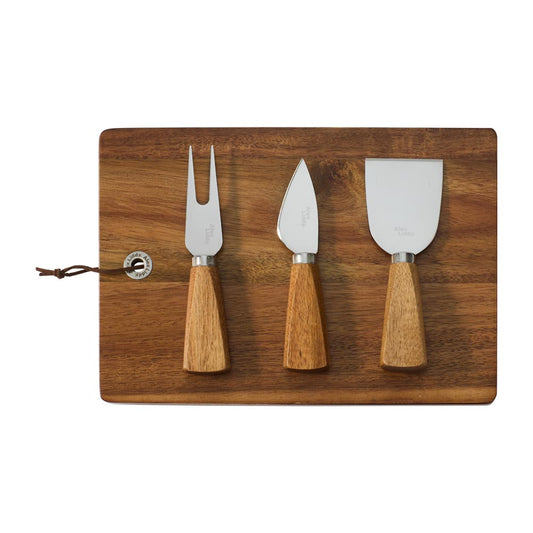 Alex Liddy Slate & Co Acacia Serving Board with Set of 3 Cheese Knives - MyHouse