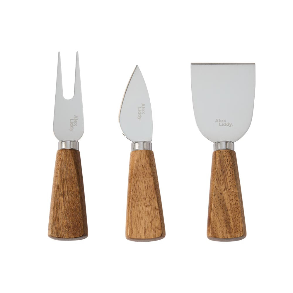 Alex Liddy Slate & Co Set of 3 Acacia and Silver Cheese Knives - MyHouse