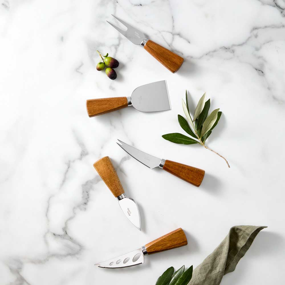 Set of 5 Acacia Wood Cheese Knives on marble - MyHouse