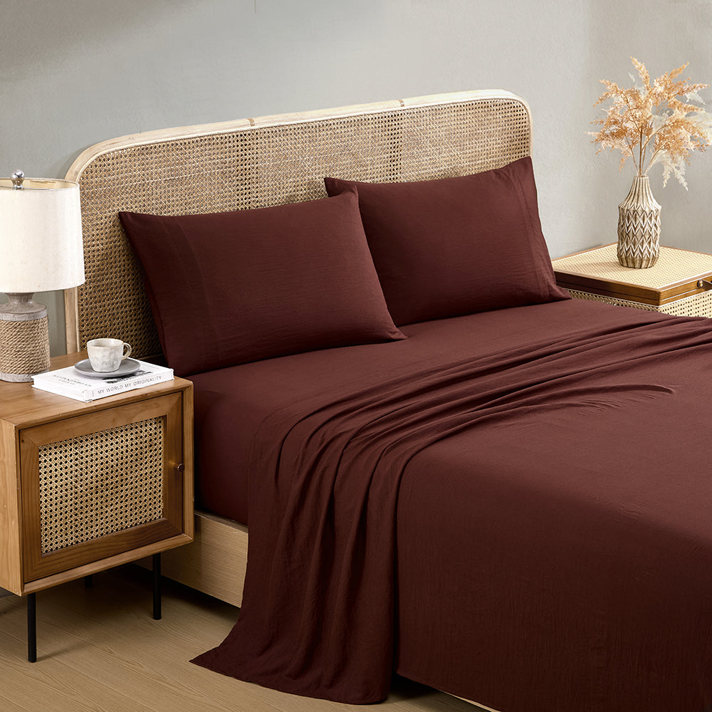 Ardor Boudoir Vintage Washed rust sheet set with matching pillowcases neatly folded together