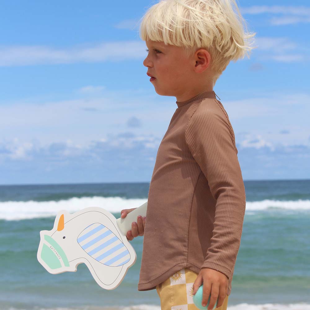 SUNNYLiFE Kids Velcro Beach Bats Sammy The Seagull Blue Stripe